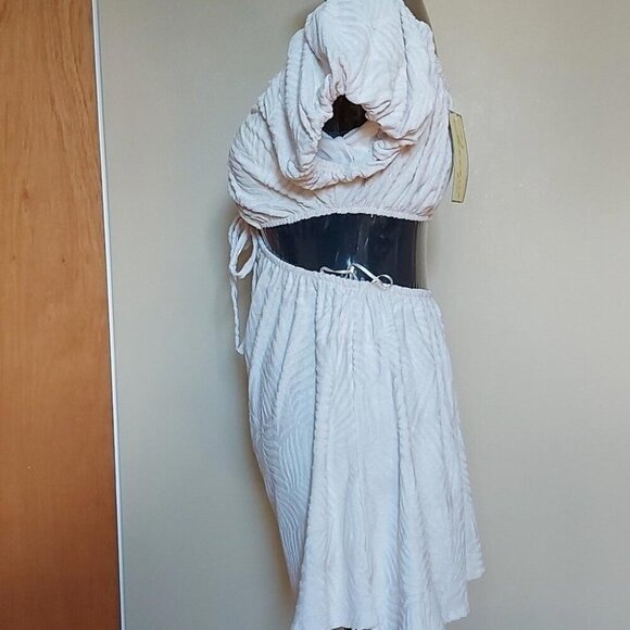 Boho Beach Dress Vintage Havana Puff Sleeve Cutout Mini Dress Cottagecore - Picture 2 of 8